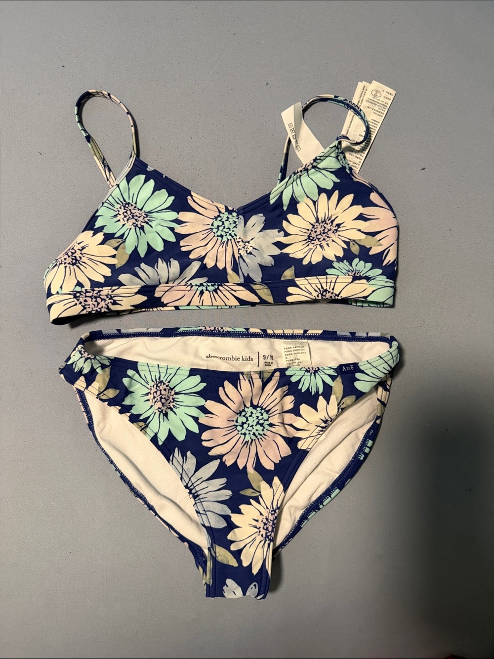 abercrombie kids Navy Floral Two-Piece Bikini with Pastel Flowers